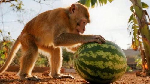 猴子吃瓜手绘,手绘描绘猴子吃瓜的欢乐瞬间